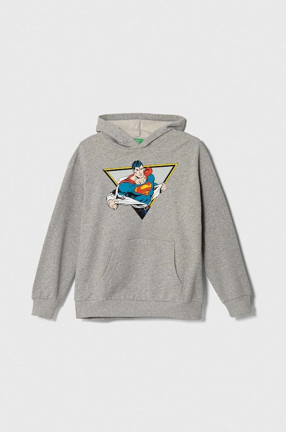 Dětská bavlněná mikina United Colors of Benetton x DC s kapucí šedá 3J68C203M.G.Seasonal