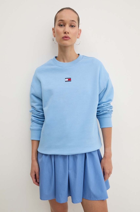 Bavlněná mikina Tommy Jeans bez kapuce modrá DW0DW17325