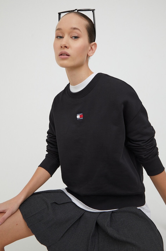 Bavlněná mikina Tommy Jeans bez kapuce černá DW0DW17325