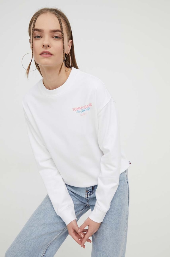 Mikina Tommy Jeans bez kapuce bílá DW0DW17336
