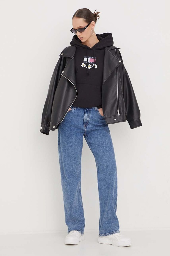 Tommy Jeans pamut melegítőfelső DW0DW17708 fekete SS24