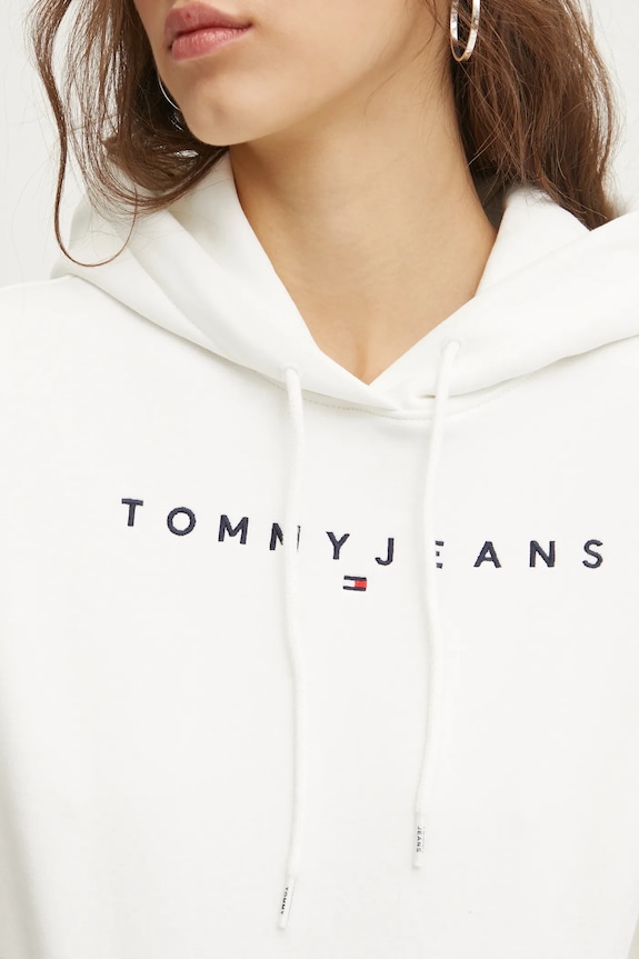Tommy Jeans pulover s kapuco ženski bombažen z elastanom DW0DW17324 bela