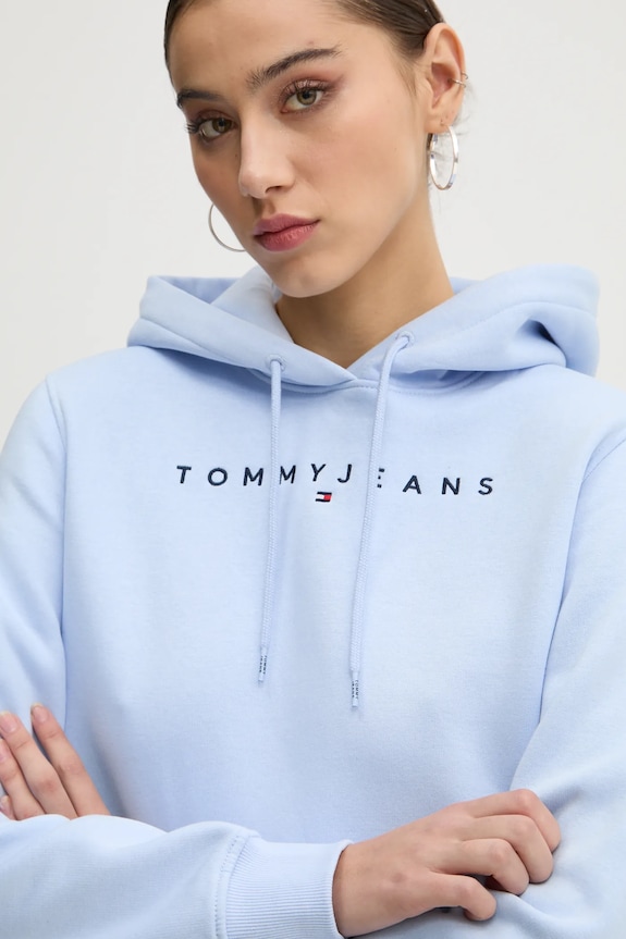 Tommy Jeans kapucnis melegítőfelső női pamut elasztánnal kék DW0DW17324