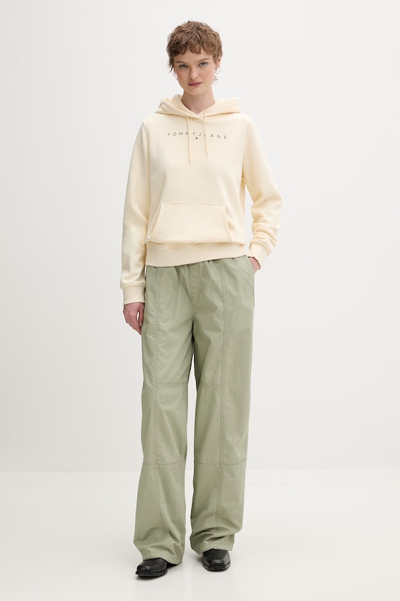 Tommy Jeans mikina s kapucí dámská bavlněná s elastanem DW0DW17324 béžová SS26