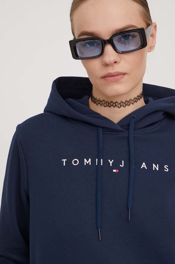 Tommy Jeans kapucnis melegítőfelső női pamut elasztánnal sötétkék DW0DW17324