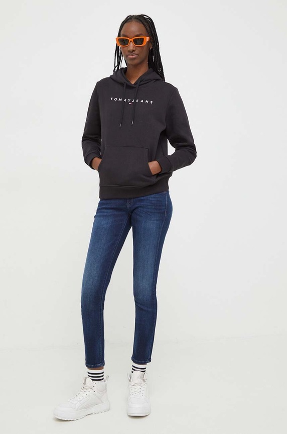 Tommy Jeans μπλούζα με κουκούλα γυναικεία βαμβακερή με ελαστάν DW0DW17324 μαύρο SS26