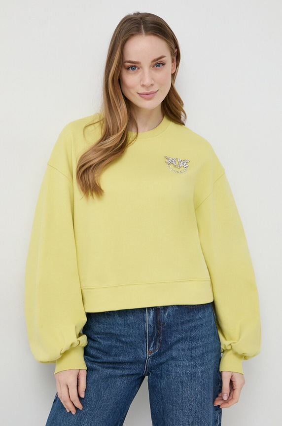 Bavlněná mikina Pinko bez kapuce žlutá 102827.A1R8