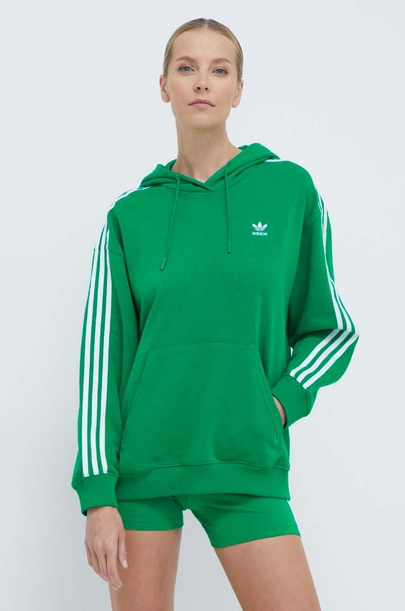 Mikina adidas Originals 3-Stripes Hoodie OS s kapucí zelená IN8398