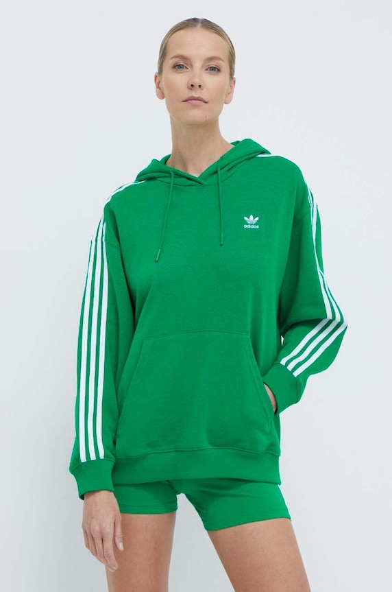 Mikina adidas Originals 3-Stripes Hoodie OS s kapucí zelená IN8398