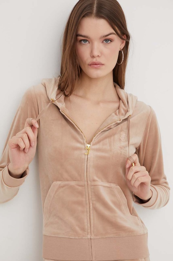Juicy Couture bluza welurowa z kapturem beżowy JCAP176G.506