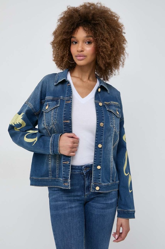 Дънково яке Armani Exchange щампа черен 3DYBAA.Y1EEZ