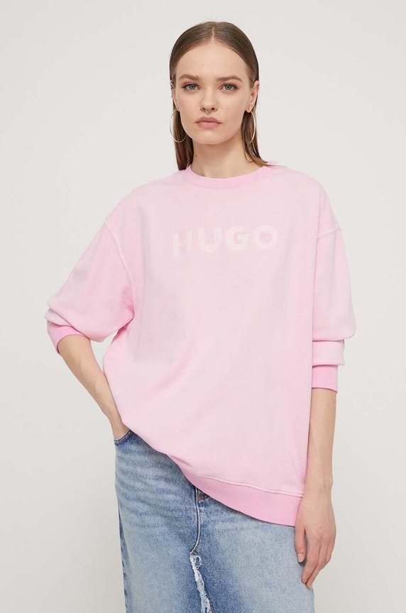 HUGO bluza bawełniana aplikacja różowy 50512022