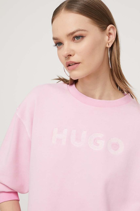 HUGO bluza bawełniana różowy 50512022
