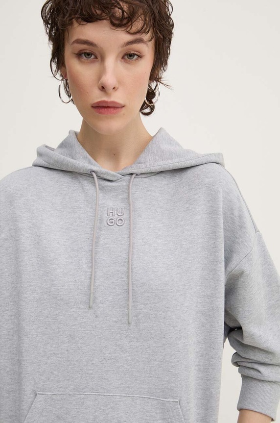 HUGO μπλούζα με κουκούλα γυναικεία βαμβακερή Delfinia γκρί 50522423