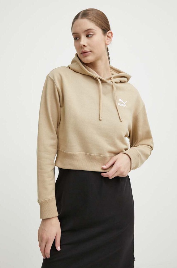 Bavlněná mikina Puma BETTER CLASSIC s kapucí béžová 624229