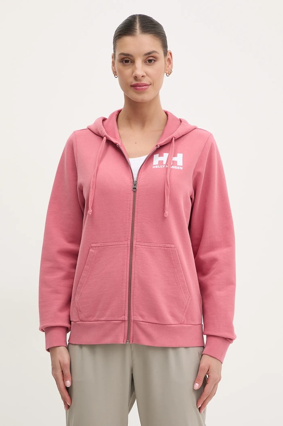 Βαμβακερή μπλούζα Helly Hansen με κουκούλα ροζ 34461