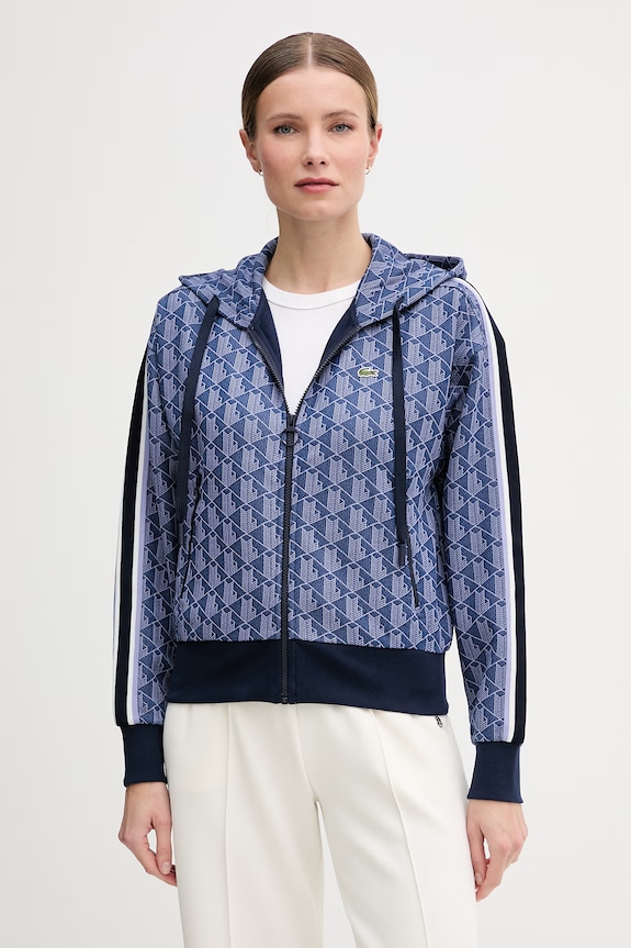 Lacoste bluza rozpinana z kapturem damska z bawełną granatowy SF7606
