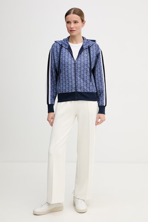 Lacoste bluza rozpinana z kapturem damska z bawełną SF7606 granatowy SS26