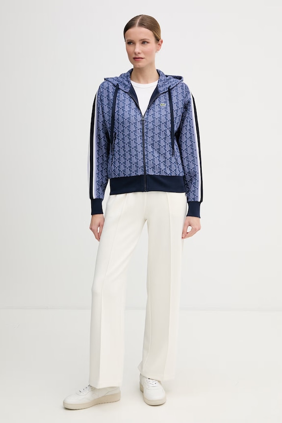 Lacoste bluza rozpinana z kapturem damska z bawełną SF7606 granatowy SS26