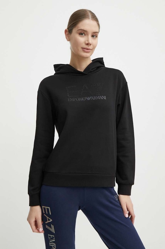 Pamučna dukserica EA7 Emporio Armani natpis crna 3DTM23.TJSYZ.1200