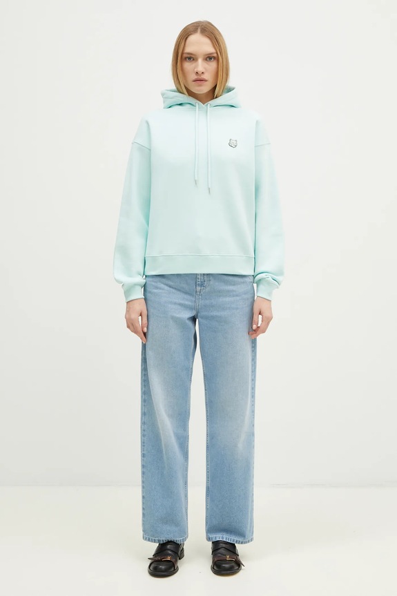 Bavlnená mikina Maison Kitsuné Bold Fox Head Patch Comfort Hoodie MW00704KM0307 tyrkysová