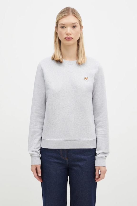 Бавовняна кофта Maison Kitsuné Fox Head Patch Regular Sweatshirt гладкий сірий LW00302KM0001