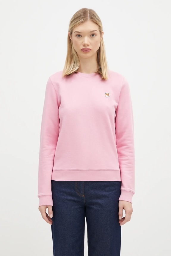 Maison Kitsuné bluza bawełniana Fox Head Patch Regular Sweatshirt różowy LW00302KM0001