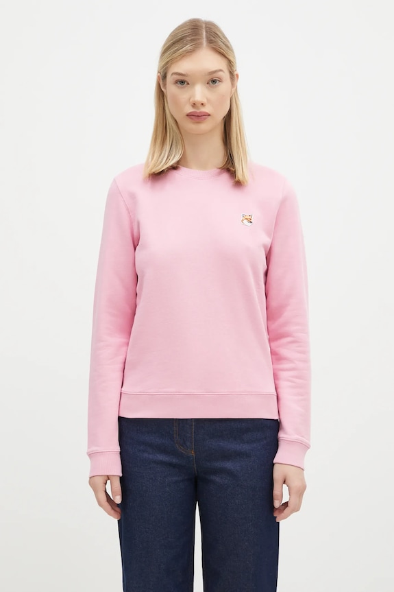 Maison Kitsuné bluza bawełniana Fox Head Patch Regular Sweatshirt różowy LW00302KM0001