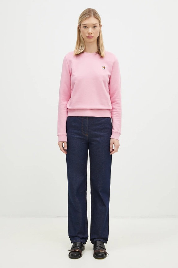 Maison Kitsuné bluza bawełniana Fox Head Patch Regular Sweatshirt LW00302KM0001 różowy