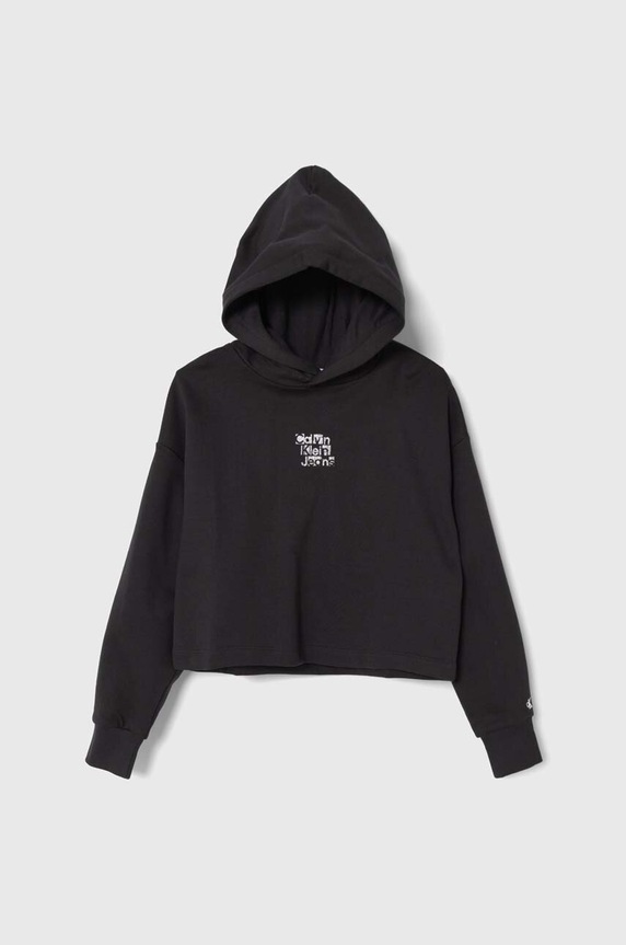 Dětská bavlněná mikina Calvin Klein Jeans s kapucí černá IG0IG02304.128.176.PPYH