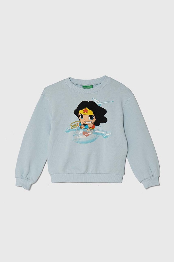 United Colors of Benetton hanorac de bumbac pentru copii x DC print albastru 3J68G10EA.P.Seasonal