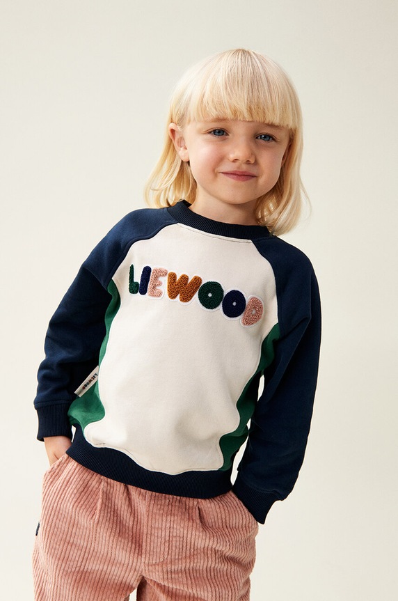 Dětská bavlněná mikina Liewood Aude Placement Sweatshirt námořnická modř LW18792