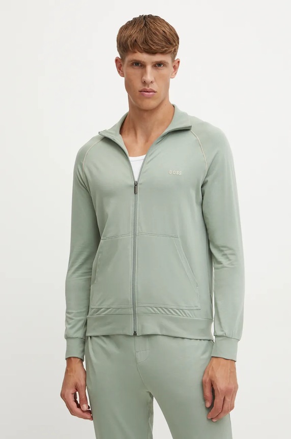 BOSS rozepínací mikina pánská bavlněná s elastanem Mix&Match Jacket Z zelená 50515307