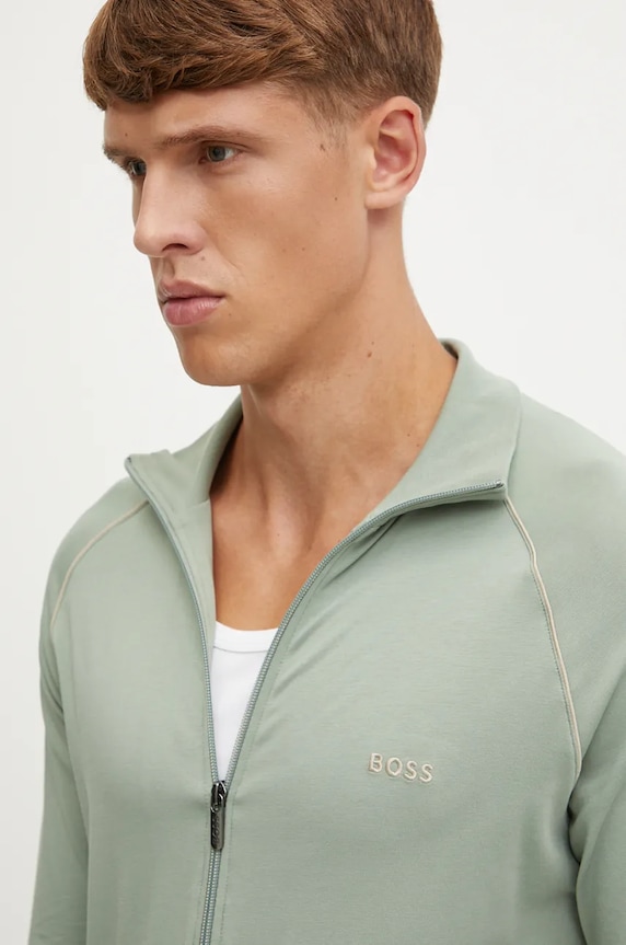 BOSS rozepínací mikina pánská bavlněná s elastanem Mix&Match Jacket Z zelená 50515307