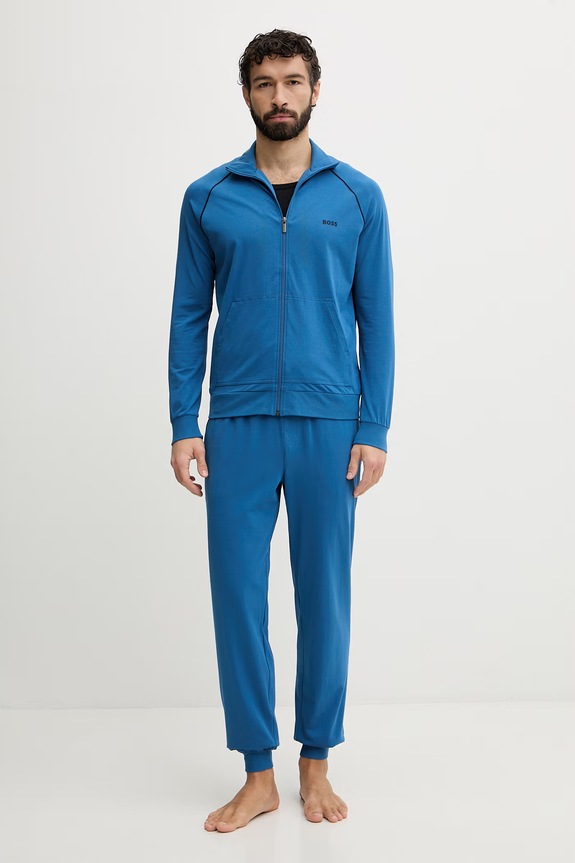 BOSS hanorac cu fermoar bărbătesc din bumbac cu elastan Mix&Match Jacket Z 50515307 albastru SS26