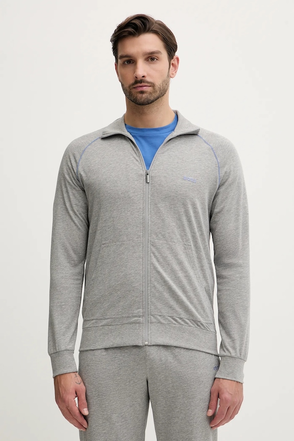 BOSS hanorac cu fermoar bărbătesc din bumbac cu elastan Mix&Match Jacket Z gri 50515307