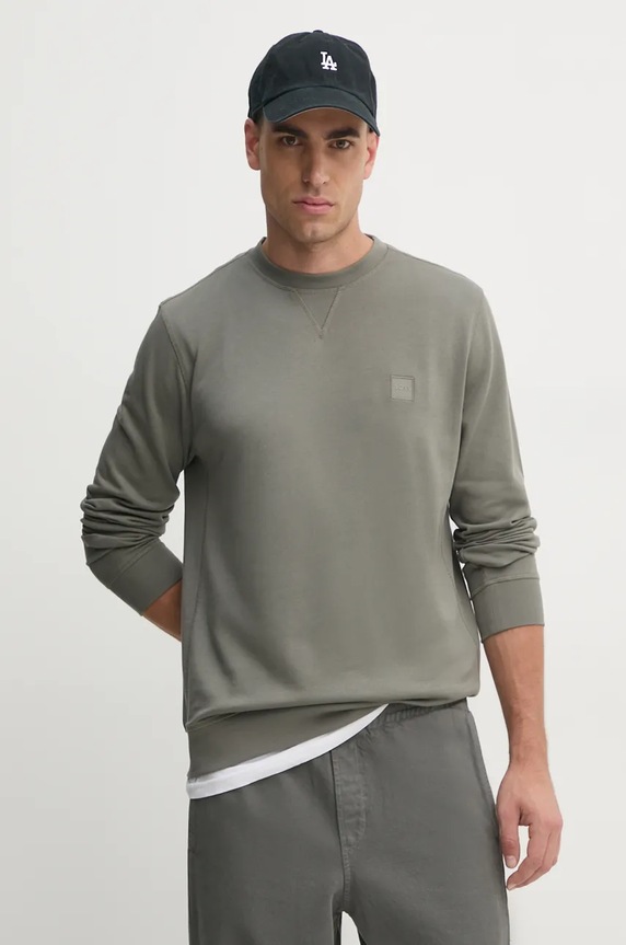 BOSS Orange dukserica muška od pamuka Westart bez uzorka siva 50509323