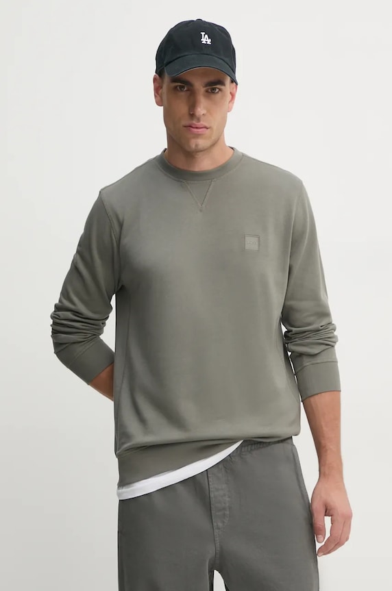 BOSS Orange dukserica muška od pamuka Westart bez uzorka siva 50509323