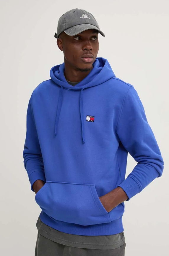 Bavlněná mikina Tommy Jeans s kapucí modrá DM0DM17988