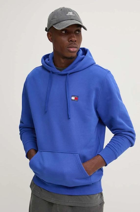 Bavlněná mikina Tommy Jeans s kapucí modrá DM0DM17988