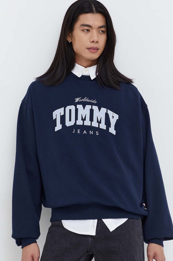 Tommy Jeans bluza bawełniana nadruk granatowy DM0DM18386