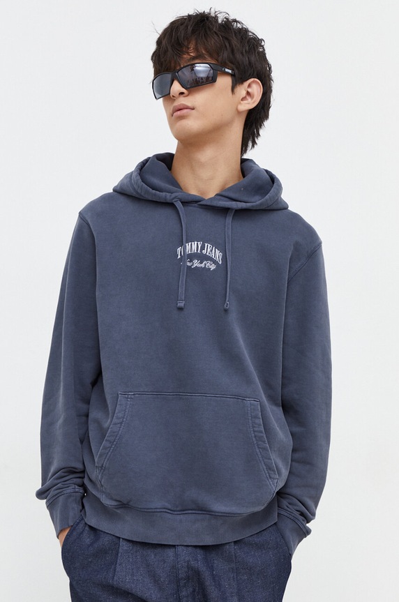 Tommy Jeans bluza bawełniana z kapturem granatowy DM0DM18410