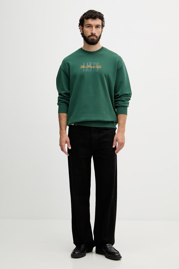 Levi's dukserica za muškarce s pamukom RELAXD GRAPHIC CREW 38712 zelena AA00