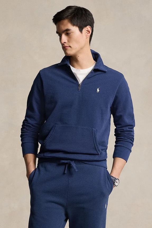 Bavlněná mikina Polo Ralph Lauren bez kapuce námořnická modř 710934601