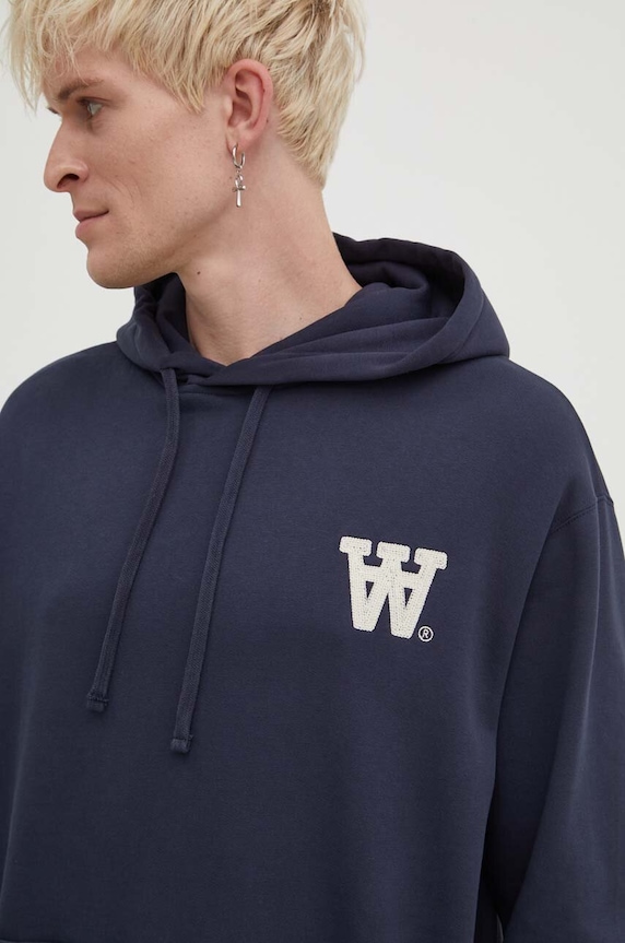Bavlněná mikina Wood Wood Cass AA Moss Embroidery Hoodie námořnická modř 10285606.2424