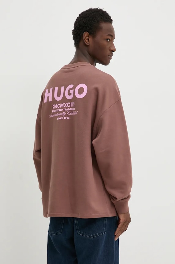 Βαμβακερή μπλούζα Hugo Blue San Jared-C 50510732 καφέ AW25