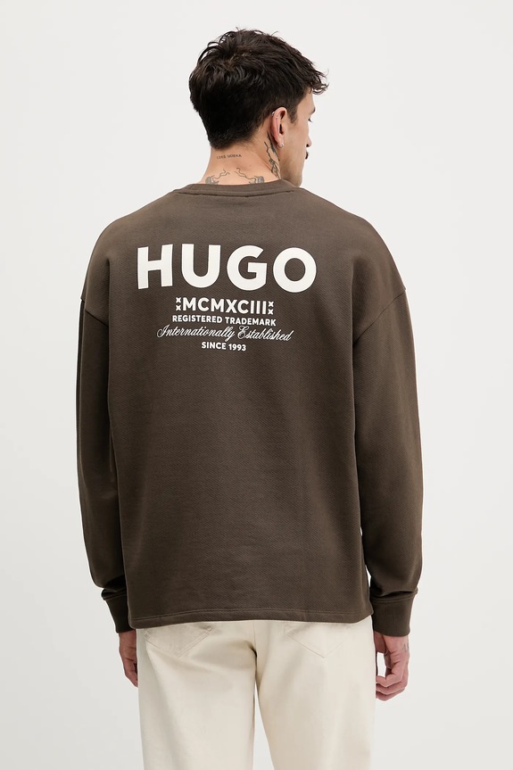 Bavlnená mikina Hugo Blue Naviu hnedá 50510732