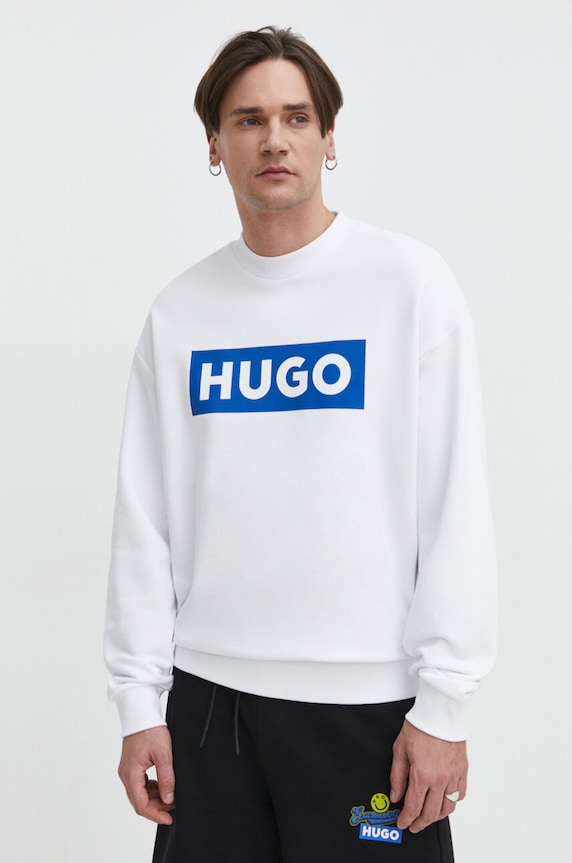 HUGO Blue bluza bawełniana nadruk biały 50522375