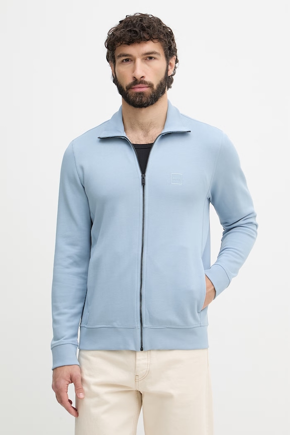 BOSS Orange mikina na zips pánska bavlnená Zestart modrá 50511709
