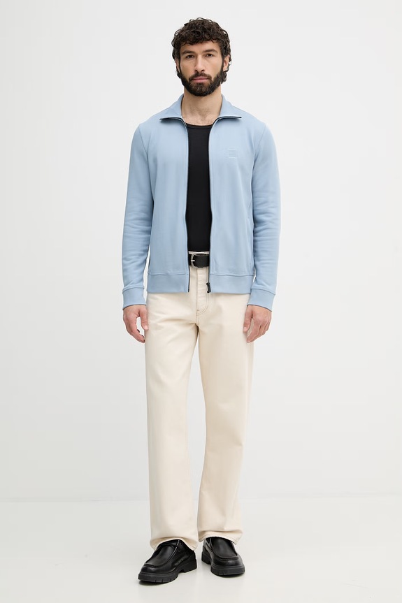 BOSS Orange mikina na zips pánska bavlnená Zestart 50511709 modrá SS26